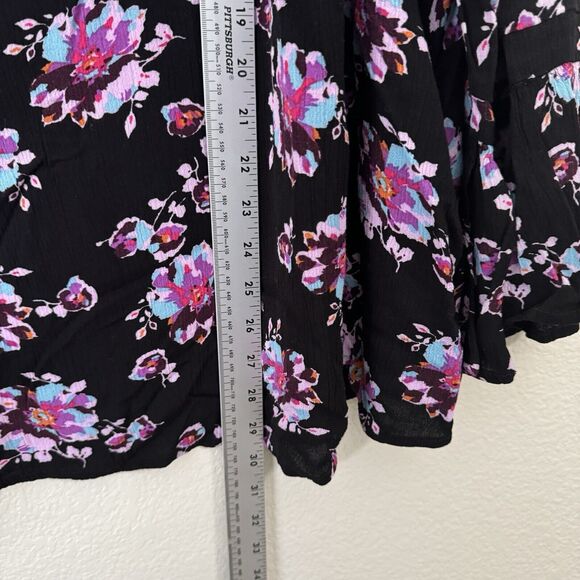 Lane Bryant Blouse Top Womens Size 22 Floral Flare Sleeve Hem Black Pink - Picture 7 of 10